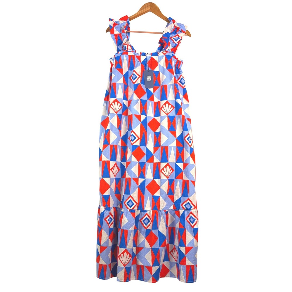 NWT Printfresh Underwater Mosaic Ruffle Tiered Maxi Dress M Resort Beach Summer